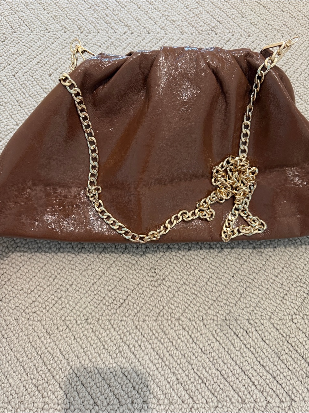 Anthropologie Chocolate Brown Clutch with Gold Chain